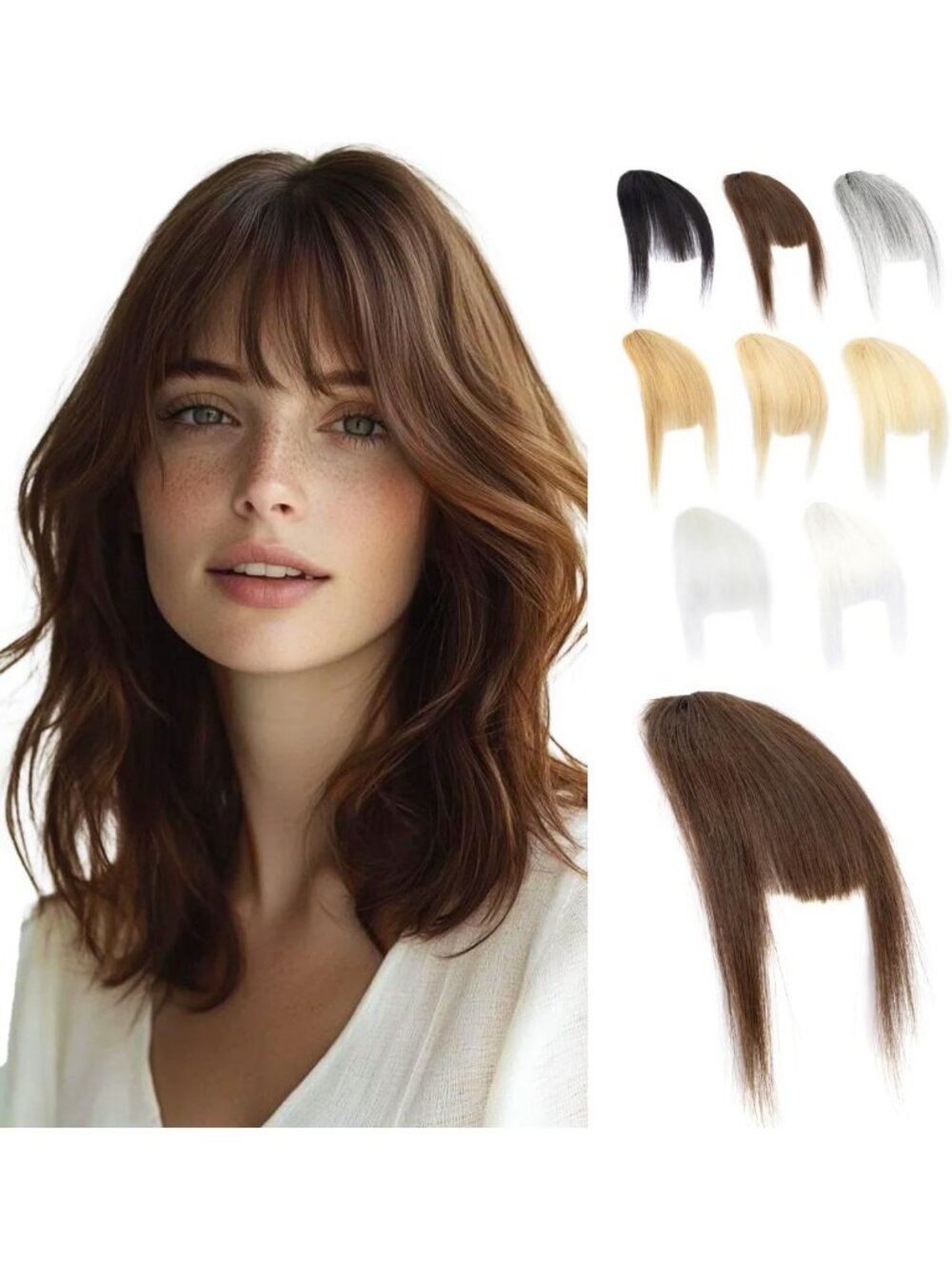 100% Human Hair Clip-in Bangs, Natural Look, Medium Brown, Easy to Style